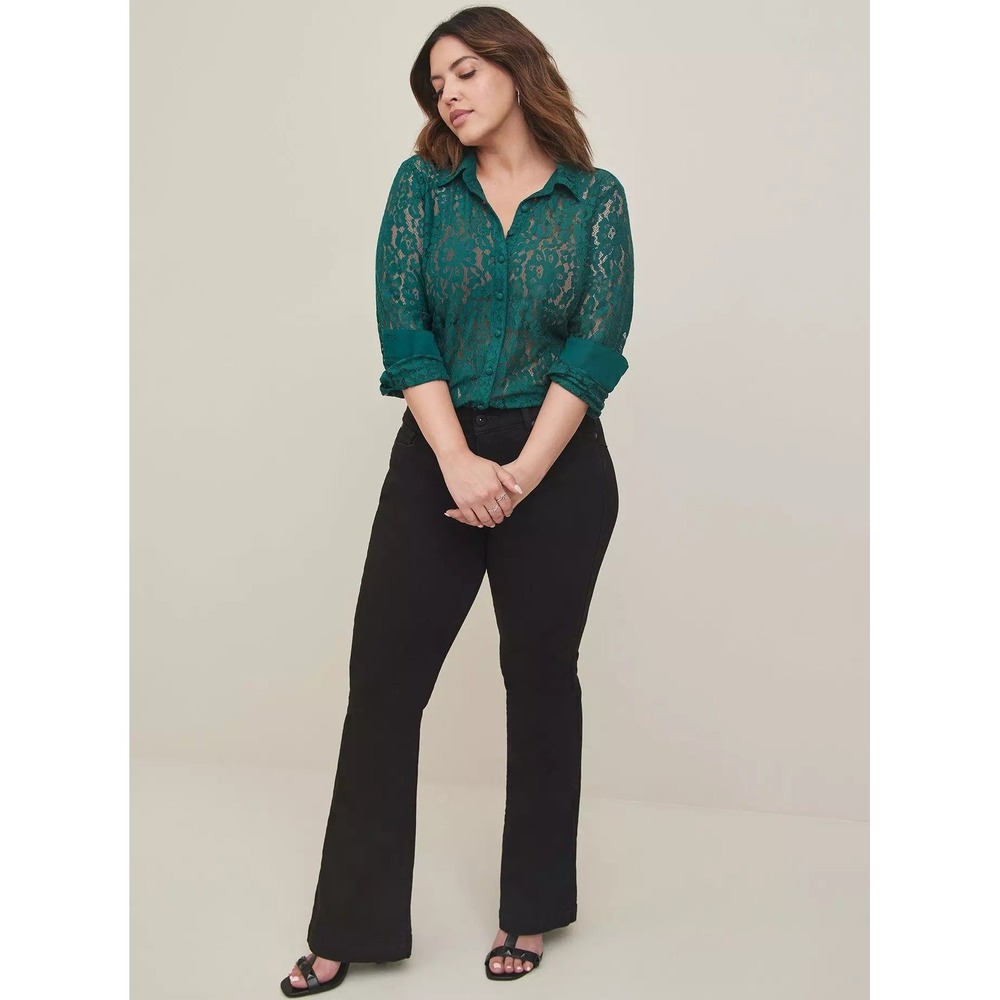 Torrid Madison Lace Floral Button Down Blouse Top Green Women's Size 4 4x